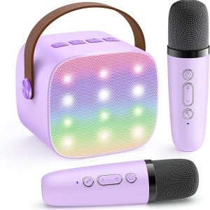 Mini Karaoke Machine with 2 Wireless Microphones